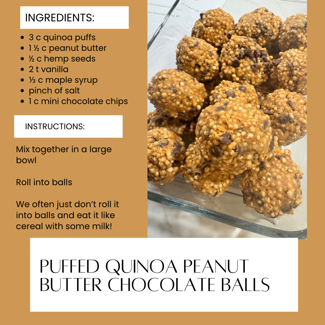 Puffed Quinoa Peanut Butter Chocolate Balls