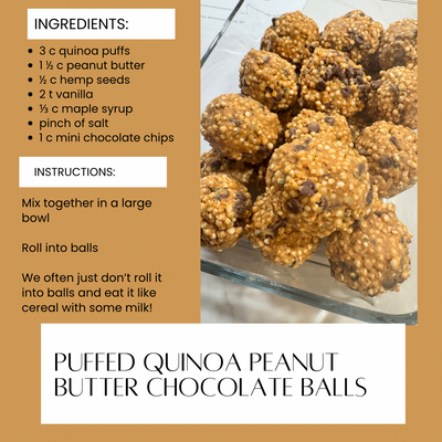 Puffed Quinoa Peanut Butter Chocolate Balls