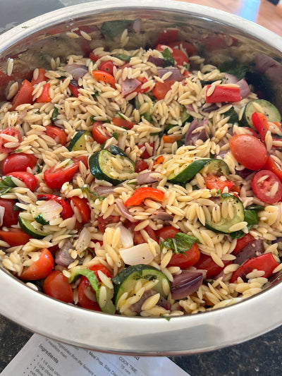 Roasted Veggie & Pesto Orzo Pasta Salad